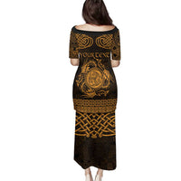 Personalized Montgomeryshire Sir Drefaldwyn Family Matching Puletasi and Hawaiian Shirt Gold Water Triskele Celtic-inspired - Wonder Print Shop