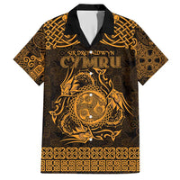 Personalized Montgomeryshire Sir Drefaldwyn Family Matching Short Sleeve Bodycon Dress and Hawaiian Shirt Gold Water Triskele Celtic-inspired - Wonder Print Shop