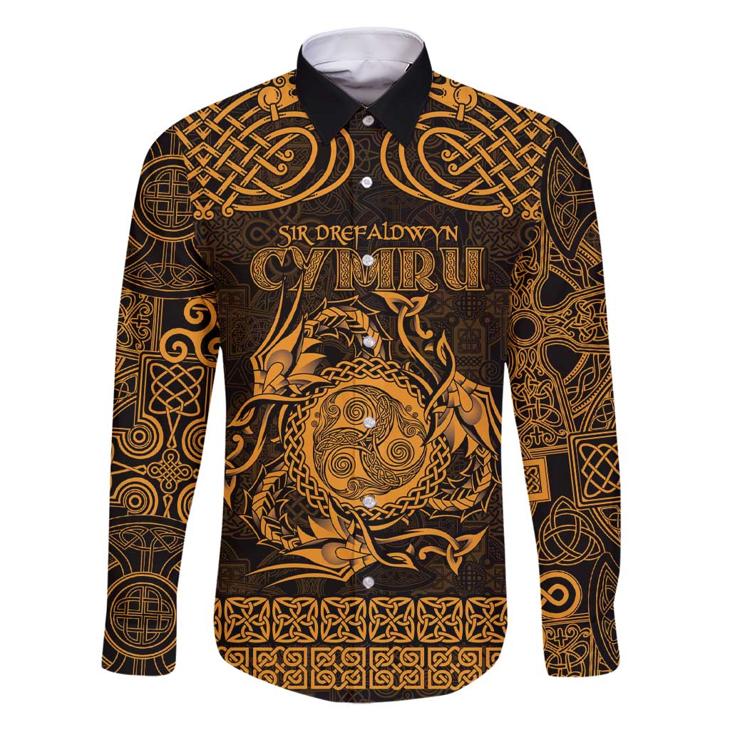 Personalized Montgomeryshire Sir Drefaldwyn Family Matching Short Sleeve Bodycon Dress and Hawaiian Shirt Gold Water Triskele Celtic-inspired - Wonder Print Shop