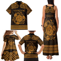 Personalized Montgomeryshire Sir Drefaldwyn Family Matching Tank Maxi Dress and Hawaiian Shirt Gold Water Triskele Celtic-inspired - Wonder Print Shop
