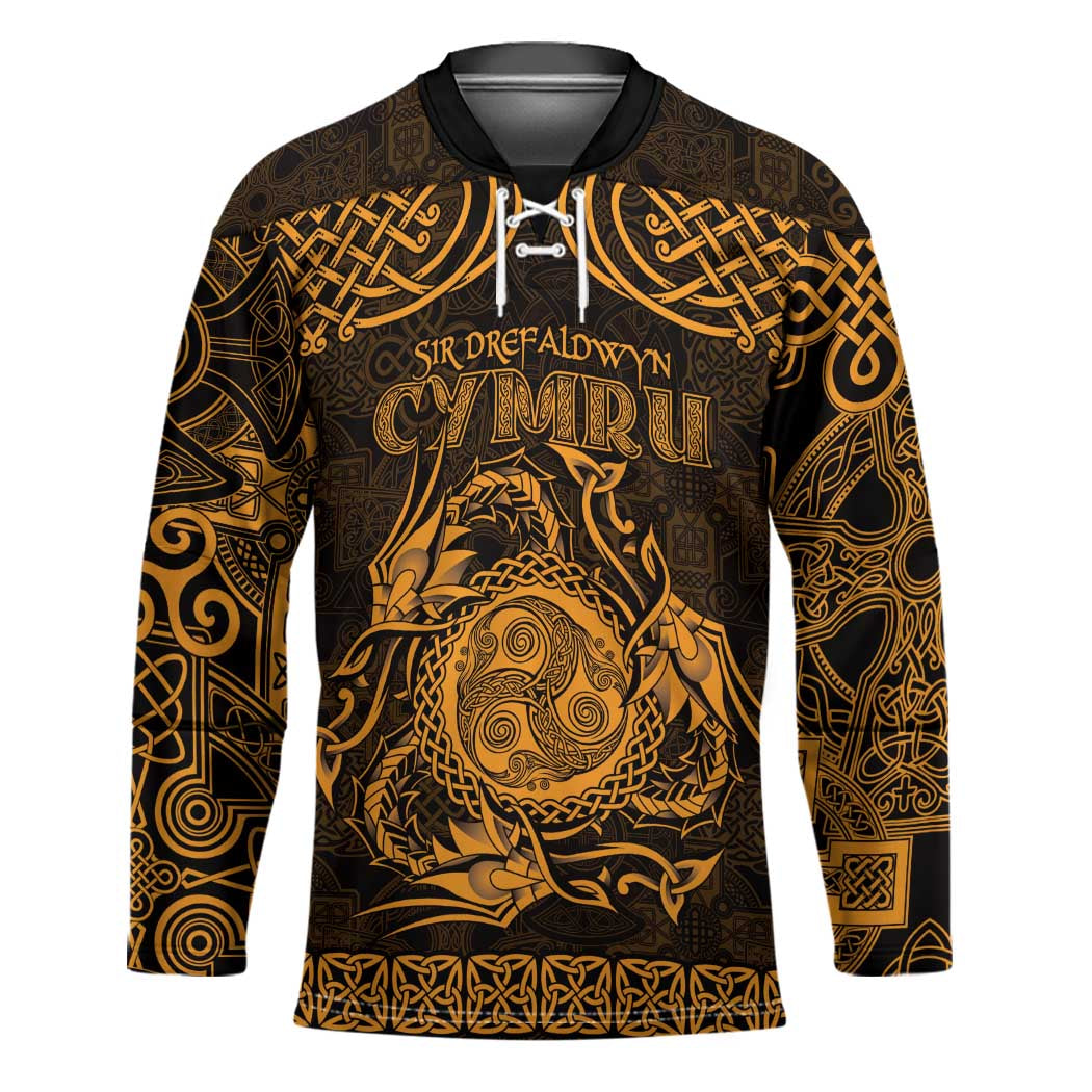 Personalized Montgomeryshire Sir Drefaldwyn Hockey Jersey Gold Water Triskele Celtic-inspired - Wonder Print Shop