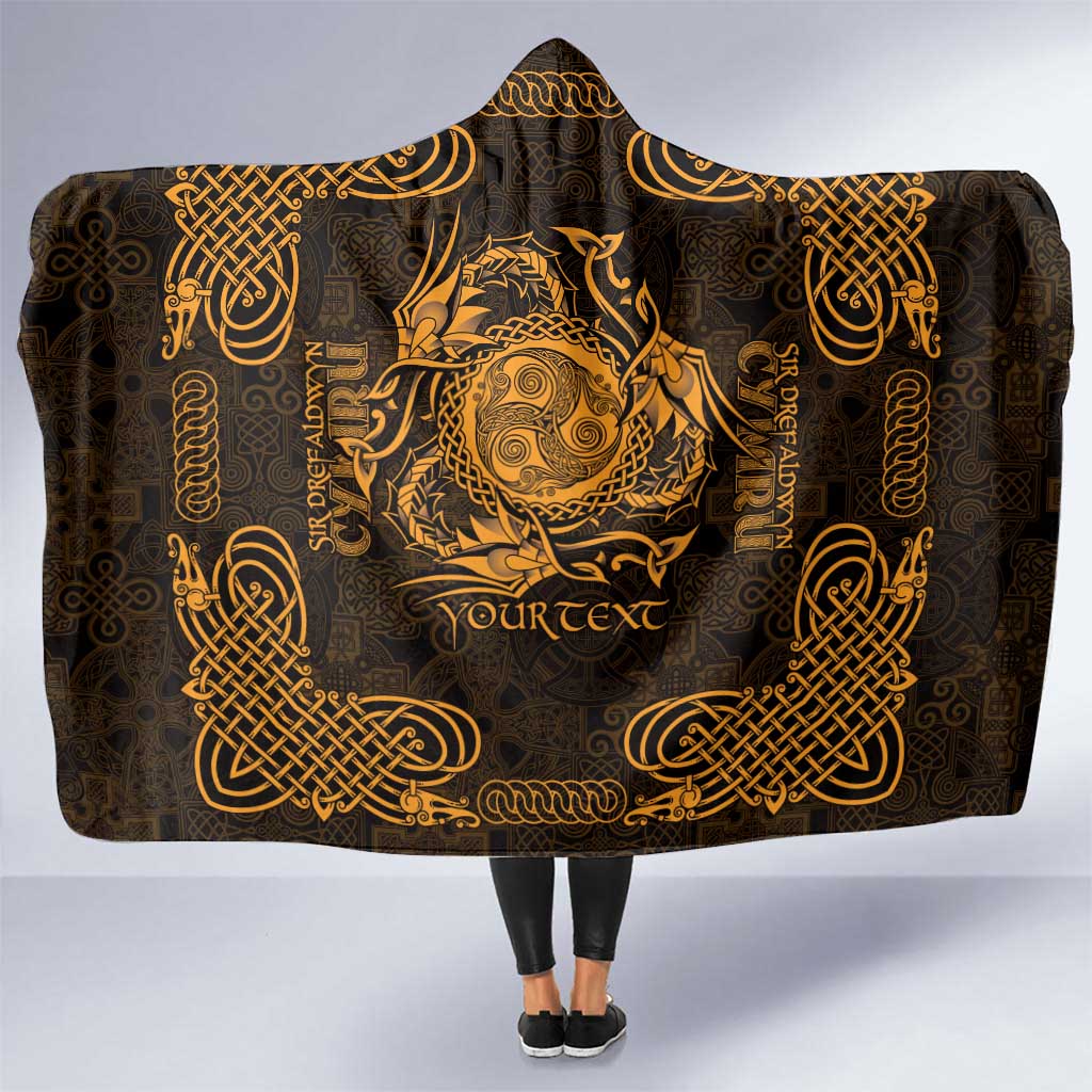 Personalized Montgomeryshire Sir Drefaldwyn Hooded Blanket Gold Water Triskele Celtic-inspired - Wonder Print Shop