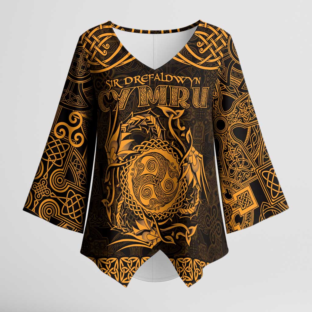 Personalized Montgomeryshire Sir Drefaldwyn Kimono Sleeve Blouse Gold Water Triskele Celtic-inspired - Wonder Print Shop