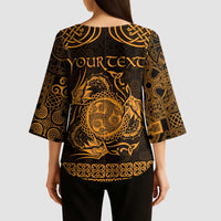 Personalized Montgomeryshire Sir Drefaldwyn Kimono Sleeve Blouse Gold Water Triskele Celtic-inspired - Wonder Print Shop