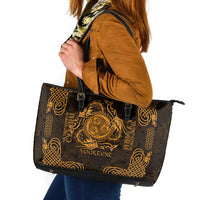 Personalized Montgomeryshire Sir Drefaldwyn Leather Tote Bag Gold Water Triskele Celtic-inspired - Wonder Print Shop