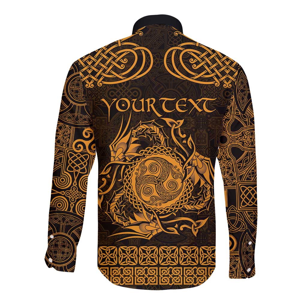 Personalized Montgomeryshire Sir Drefaldwyn Long Sleeve Button Shirt Gold Water Triskele Celtic-inspired - Wonder Print Shop