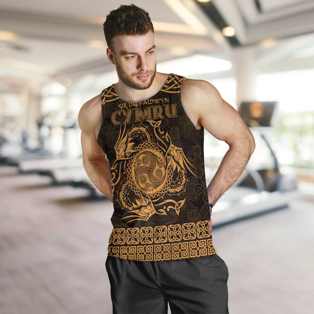 Personalized Montgomeryshire Sir Drefaldwyn Men Tank Top Gold Water Triskele Celtic-inspired - Wonder Print Shop