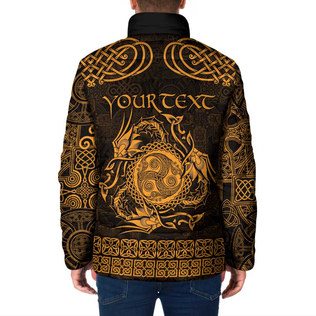 Personalized Montgomeryshire Sir Drefaldwyn Padded Jacket Gold Water Triskele Celtic-inspired - Wonder Print Shop