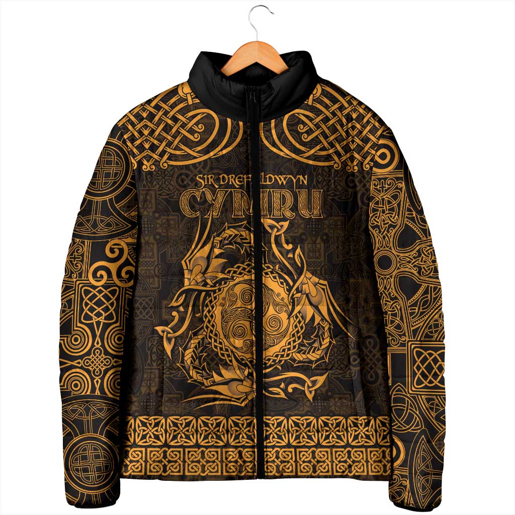 Personalized Montgomeryshire Sir Drefaldwyn Padded Jacket Gold Water Triskele Celtic-inspired - Wonder Print Shop