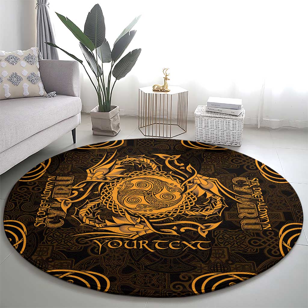 Personalized Montgomeryshire Sir Drefaldwyn Round Carpet Gold Water Triskele Celtic-inspired - Wonder Print Shop