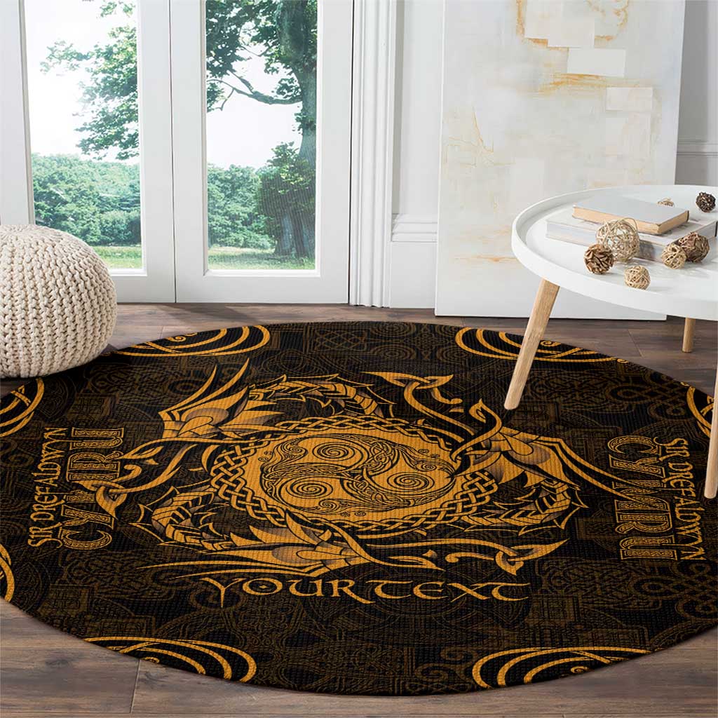 Personalized Montgomeryshire Sir Drefaldwyn Round Carpet Gold Water Triskele Celtic-inspired - Wonder Print Shop