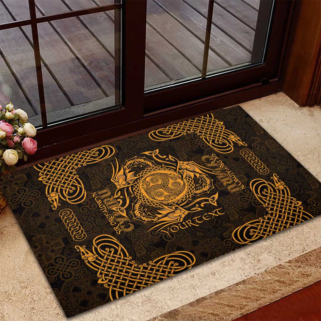 Personalized Montgomeryshire Sir Drefaldwyn Rubber Doormat Gold Water Triskele Celtic-inspired - Wonder Print Shop