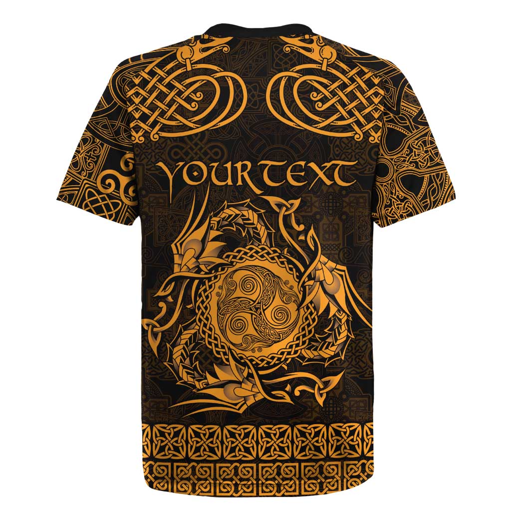 Personalized Montgomeryshire Sir Drefaldwyn Rugby Jersey Gold Water Triskele Celtic-inspired - Wonder Print Shop