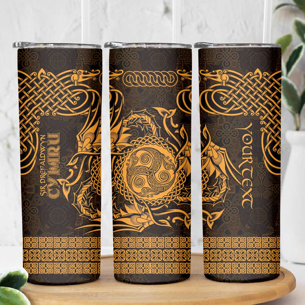 Personalized Montgomeryshire Sir Drefaldwyn Skinny Tumbler Gold Water Triskele Celtic-inspired - Wonder Print Shop