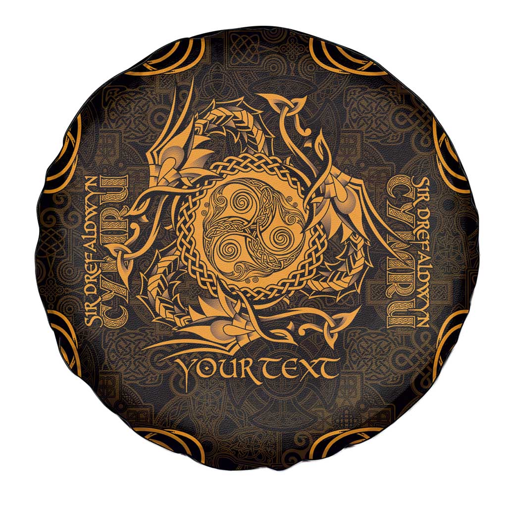 Personalized Montgomeryshire Sir Drefaldwyn Spare Tire Cover Gold Water Triskele Celtic-inspired - Wonder Print Shop