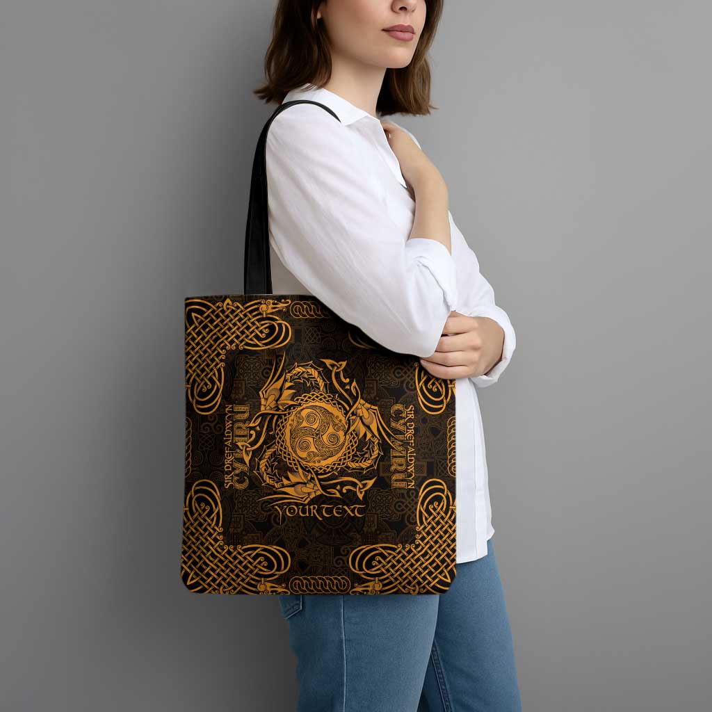 Personalized Montgomeryshire Sir Drefaldwyn Tote Bag Gold Water Triskele Celtic-inspired - Wonder Print Shop