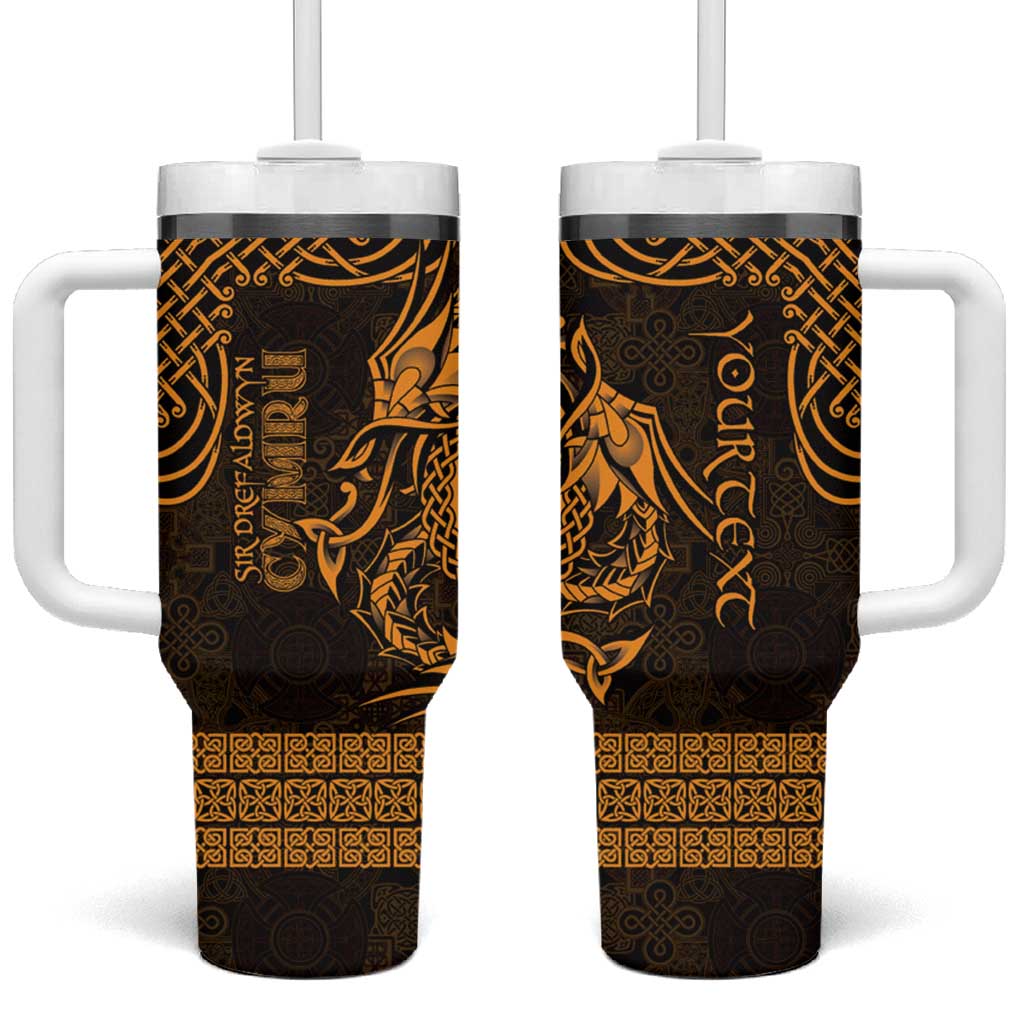 Personalized Montgomeryshire Sir Drefaldwyn Tumbler With Handle Gold Water Triskele Celtic-inspired - Wonder Print Shop