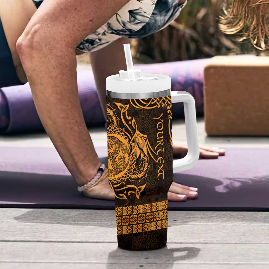 Personalized Montgomeryshire Sir Drefaldwyn Tumbler With Handle Gold Water Triskele Celtic-inspired - Wonder Print Shop