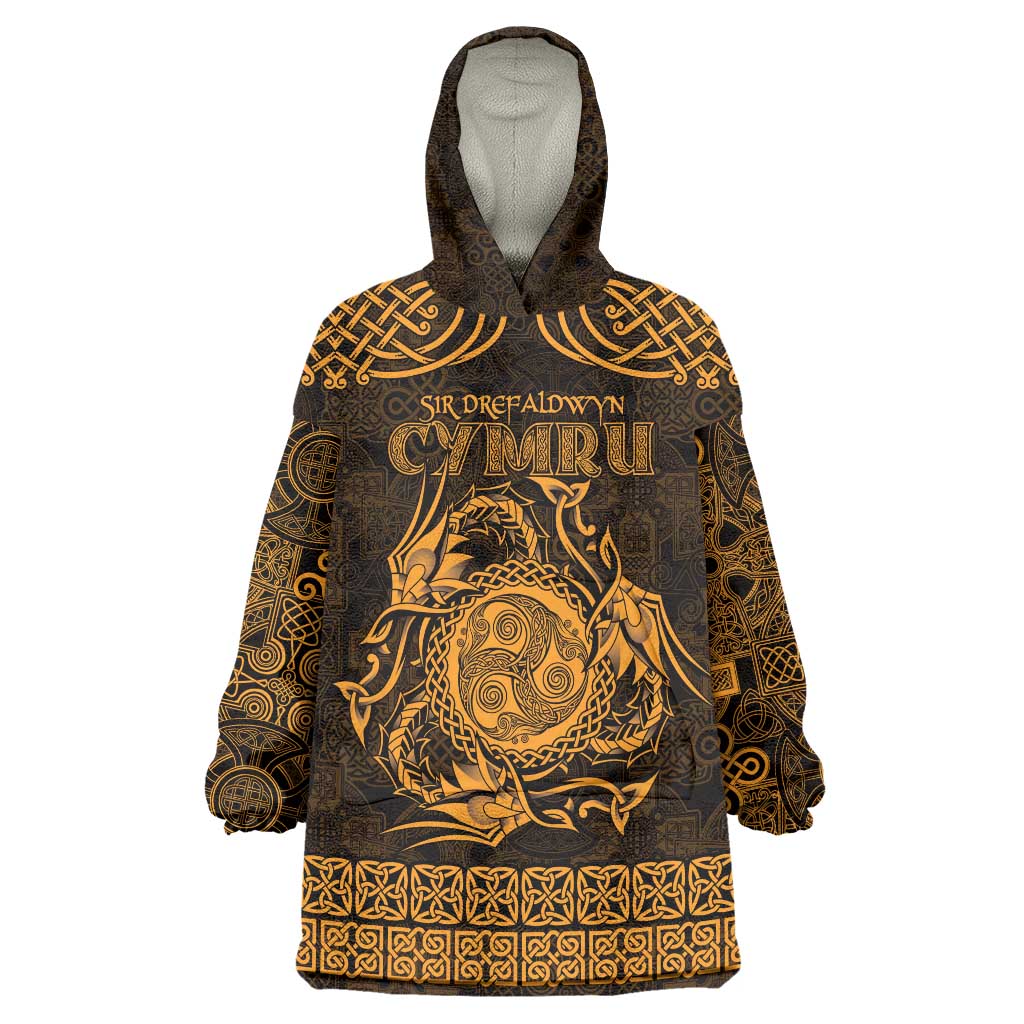 Personalized Montgomeryshire Sir Drefaldwyn Wearable Blanket Hoodie Gold Water Triskele Celtic-inspired - Wonder Print Shop