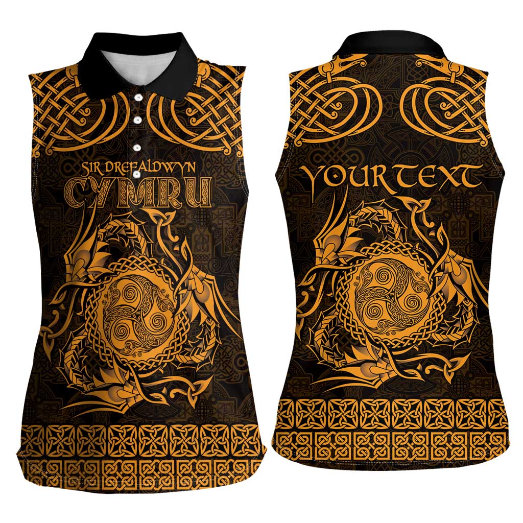 Personalized Montgomeryshire Sir Drefaldwyn Women Sleeveless Polo Shirt Gold Water Triskele Celtic-inspired - Wonder Print Shop
