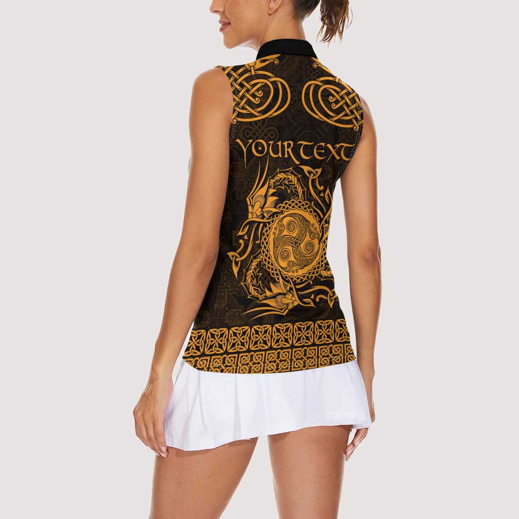 Personalized Montgomeryshire Sir Drefaldwyn Women Sleeveless Polo Shirt Gold Water Triskele Celtic-inspired - Wonder Print Shop