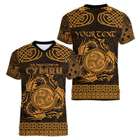 Personalized Montgomeryshire Sir Drefaldwyn Women V-Neck T-Shirt Gold Water Triskele Celtic-inspired - Wonder Print Shop