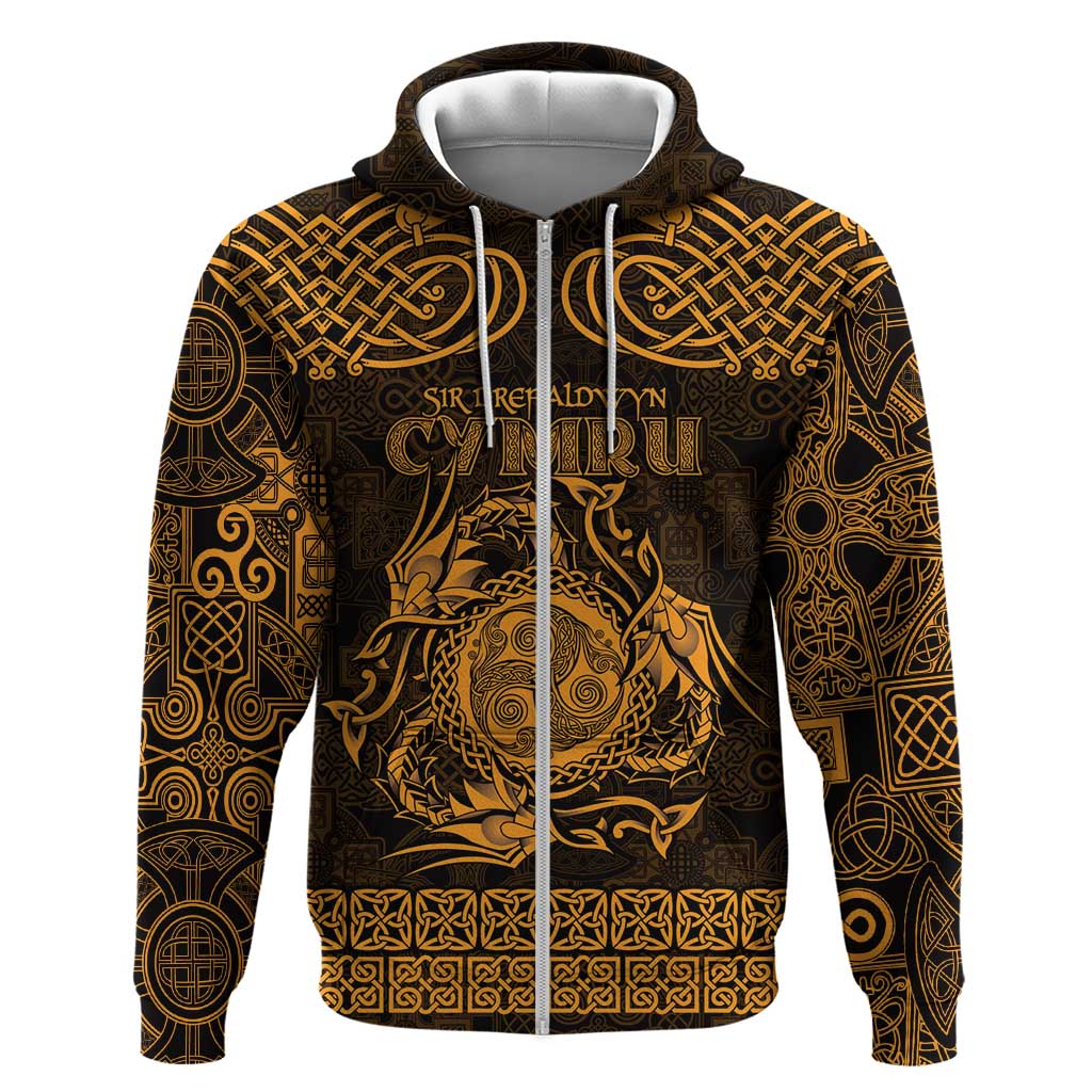 Personalized Montgomeryshire Sir Drefaldwyn Zip Hoodie Gold Water Triskele Celtic-inspired - Wonder Print Shop