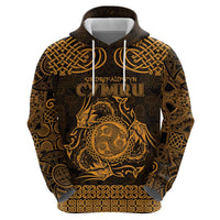 Personalized Montgomeryshire Sir Drefaldwyn Zip Hoodie Gold Water Triskele Celtic-inspired - Wonder Print Shop