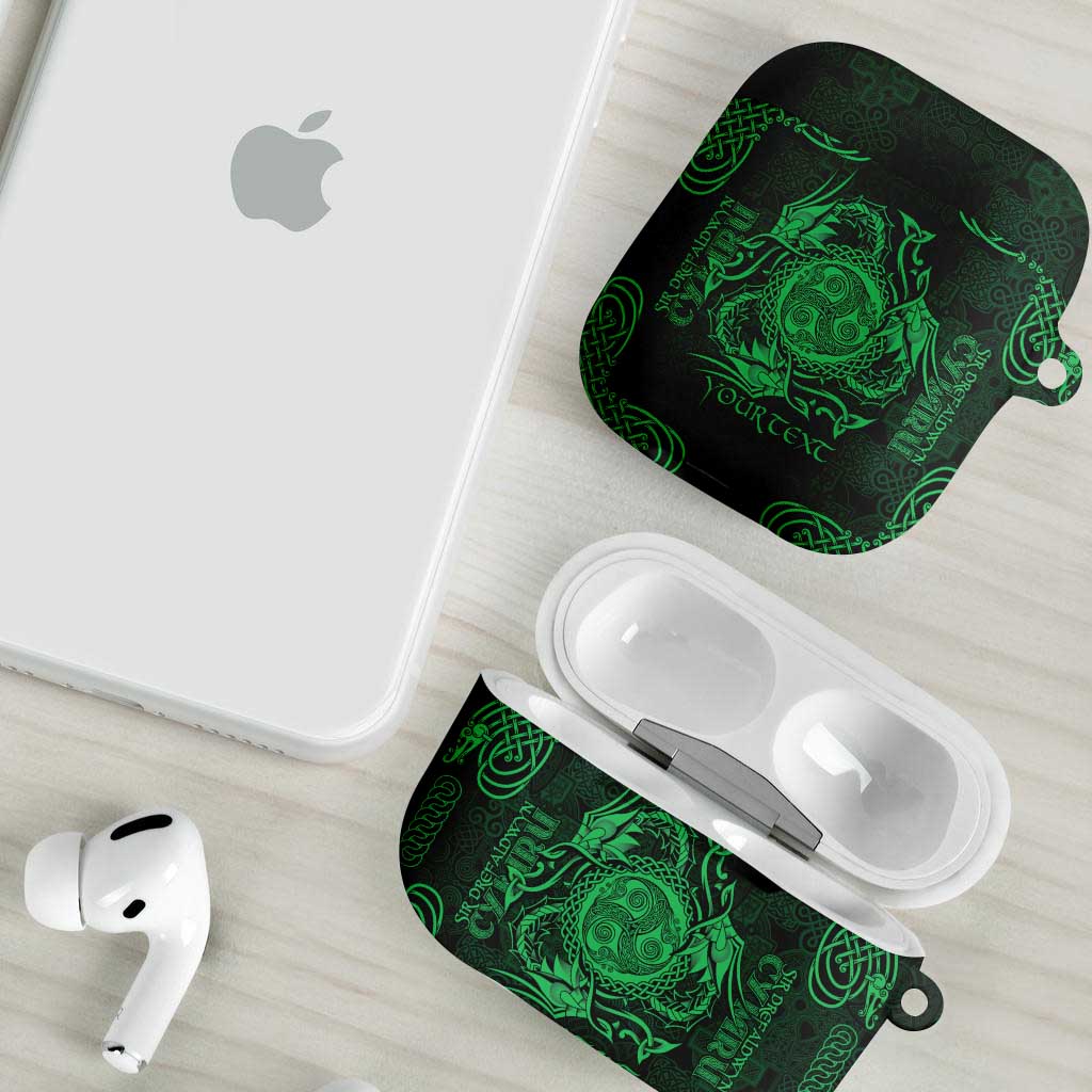 Personalized Montgomeryshire Sir Drefaldwyn AirPods Case Green Water Triskele Celtic-inspired - Wonder Print Shop
