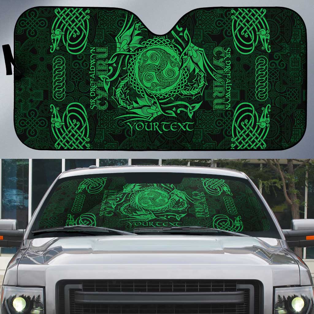 Personalized Montgomeryshire Sir Drefaldwyn Auto Sun Shade Green Water Triskele Celtic-inspired - Wonder Print Shop