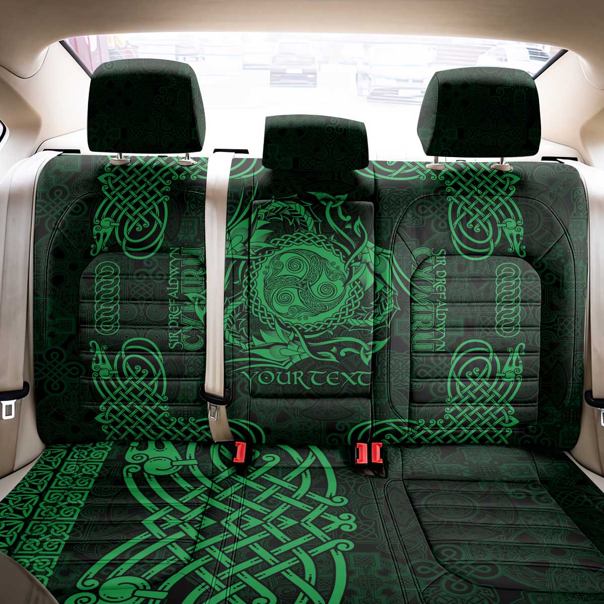 Personalized Montgomeryshire Sir Drefaldwyn Back Car Seat Cover Green Water Triskele Celtic-inspired - Wonder Print Shop