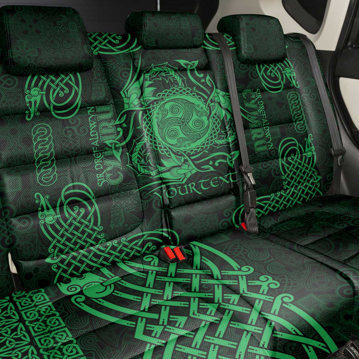 Personalized Montgomeryshire Sir Drefaldwyn Back Car Seat Cover Green Water Triskele Celtic-inspired - Wonder Print Shop