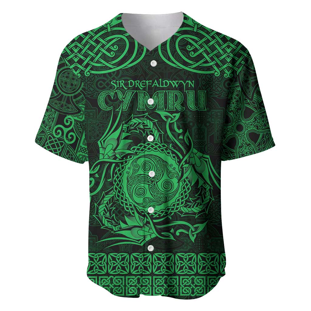 Personalized Montgomeryshire Sir Drefaldwyn Baseball Jersey Green Water Triskele Celtic-inspired - Wonder Print Shop