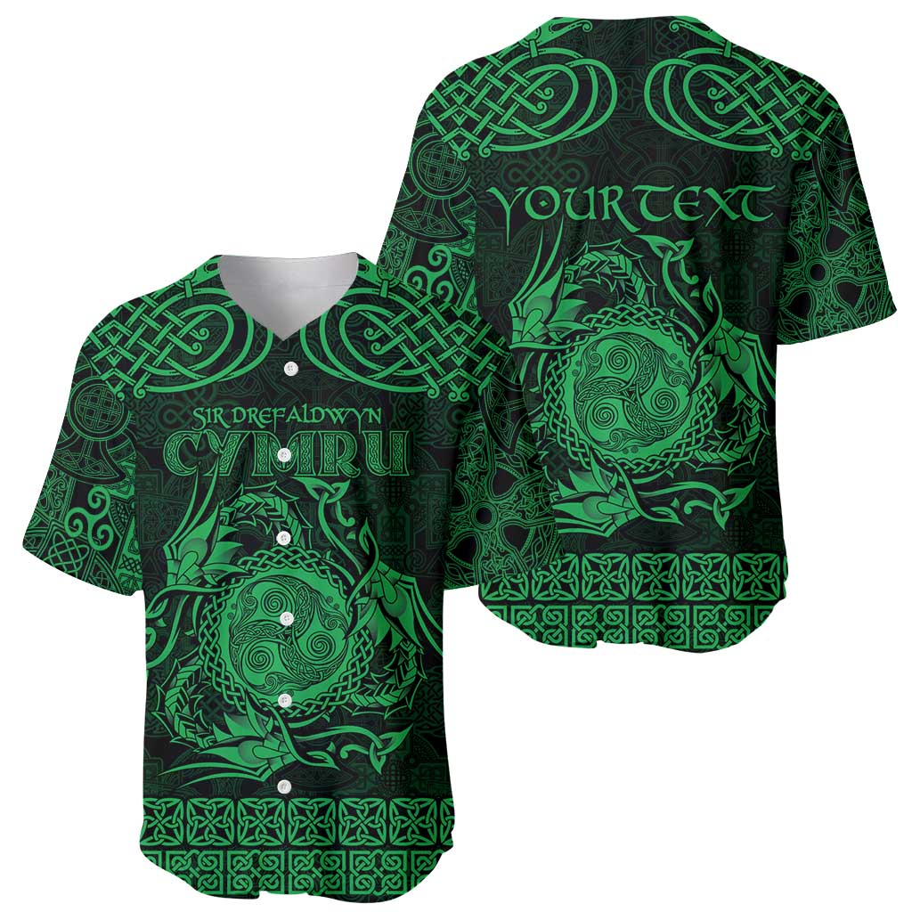 Personalized Montgomeryshire Sir Drefaldwyn Baseball Jersey Green Water Triskele Celtic-inspired - Wonder Print Shop