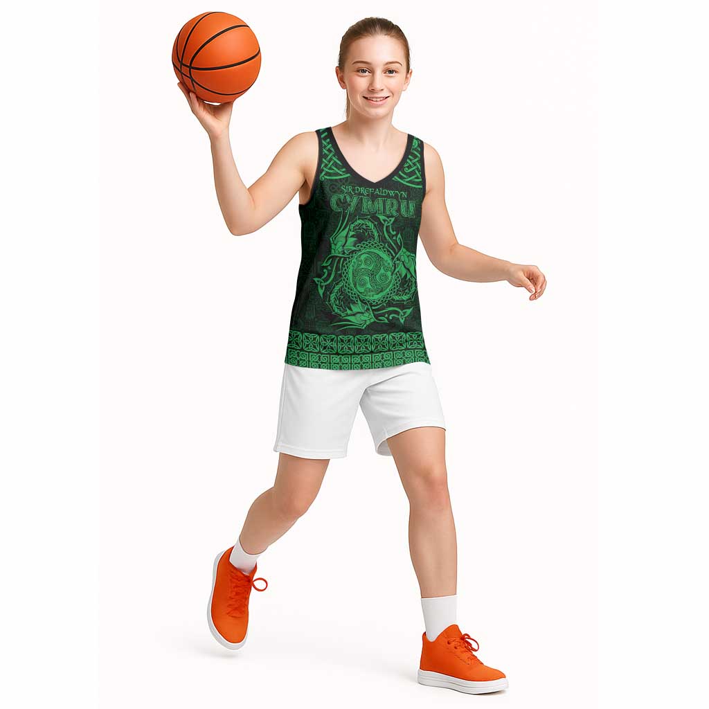 Personalized Montgomeryshire Sir Drefaldwyn Basketball Jersey Green Water Triskele Celtic-inspired - Wonder Print Shop
