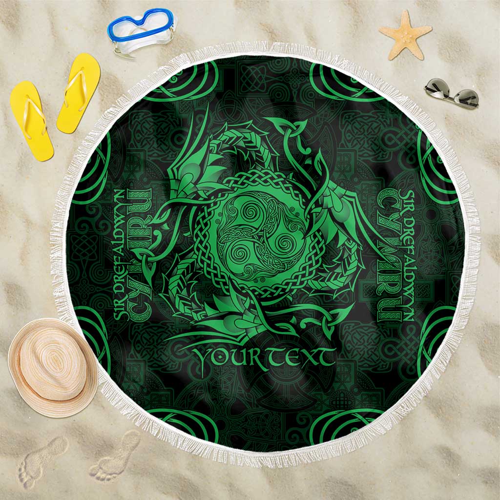 Personalized Montgomeryshire Sir Drefaldwyn Beach Blanket Green Water Triskele Celtic-inspired - Wonder Print Shop