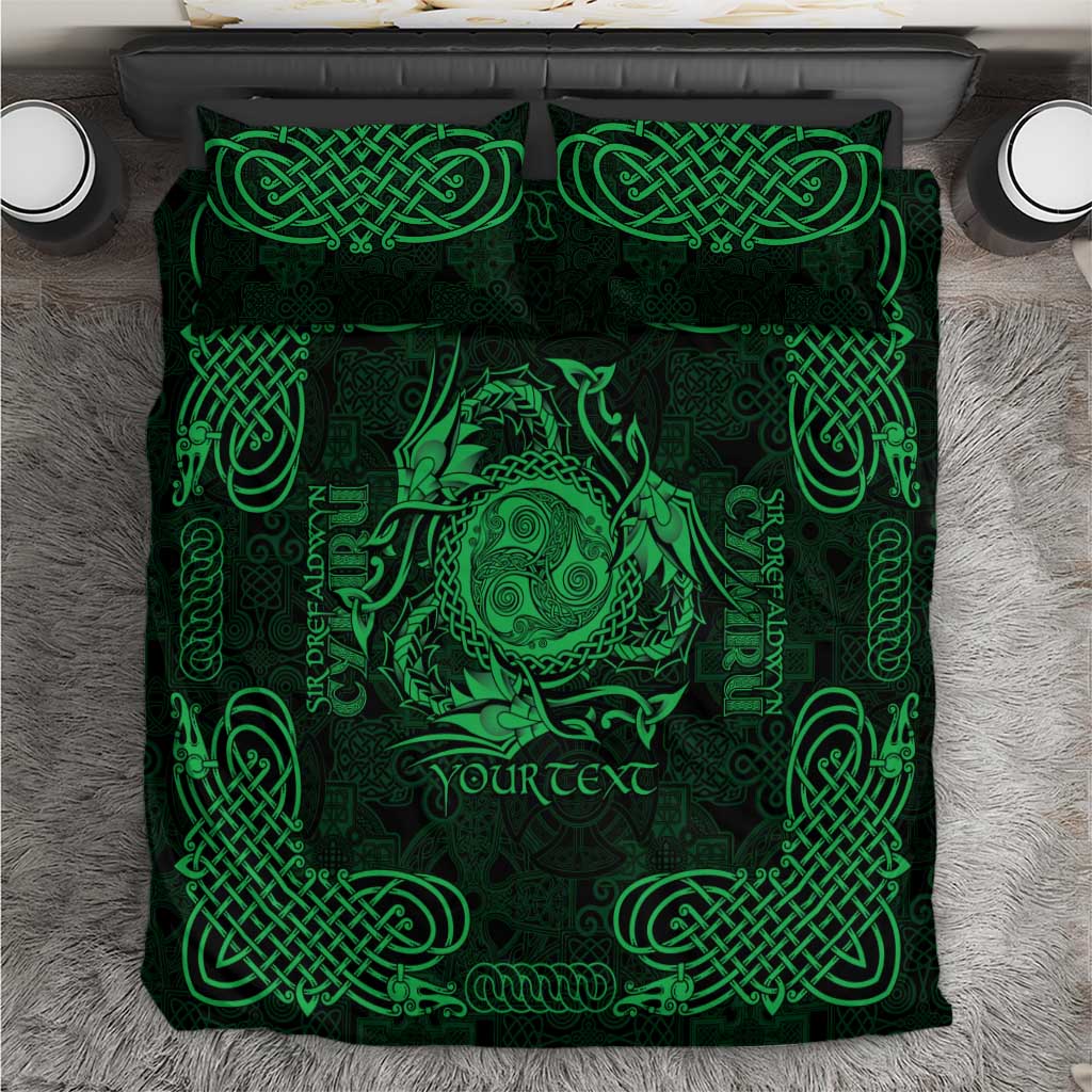 Personalized Montgomeryshire Sir Drefaldwyn Bedding Set Green Water Triskele Celtic-inspired - Wonder Print Shop