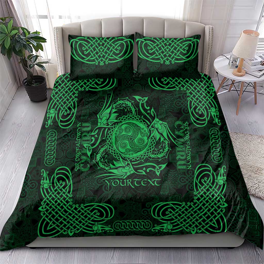 Personalized Montgomeryshire Sir Drefaldwyn Bedding Set Green Water Triskele Celtic-inspired - Wonder Print Shop