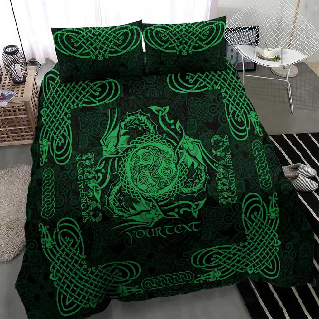 Personalized Montgomeryshire Sir Drefaldwyn Bedding Set Green Water Triskele Celtic-inspired - Wonder Print Shop