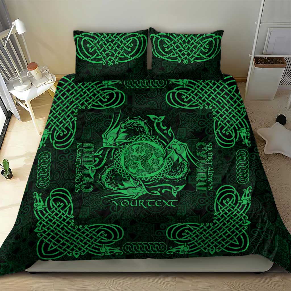 Personalized Montgomeryshire Sir Drefaldwyn Bedding Set Green Water Triskele Celtic-inspired - Wonder Print Shop