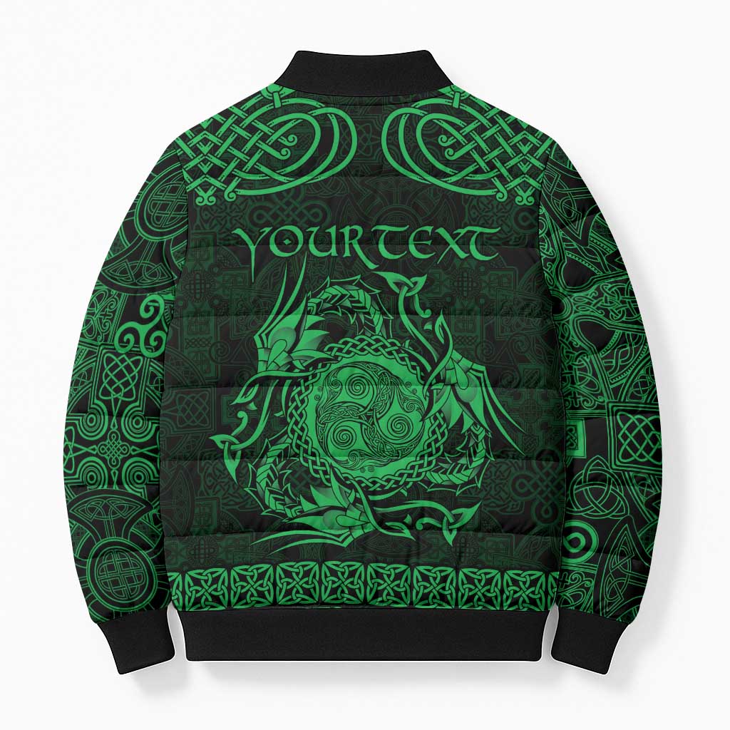 Personalized Montgomeryshire Sir Drefaldwyn Bomber Puffer Jacket Green Water Triskele Celtic-inspired - Wonder Print Shop