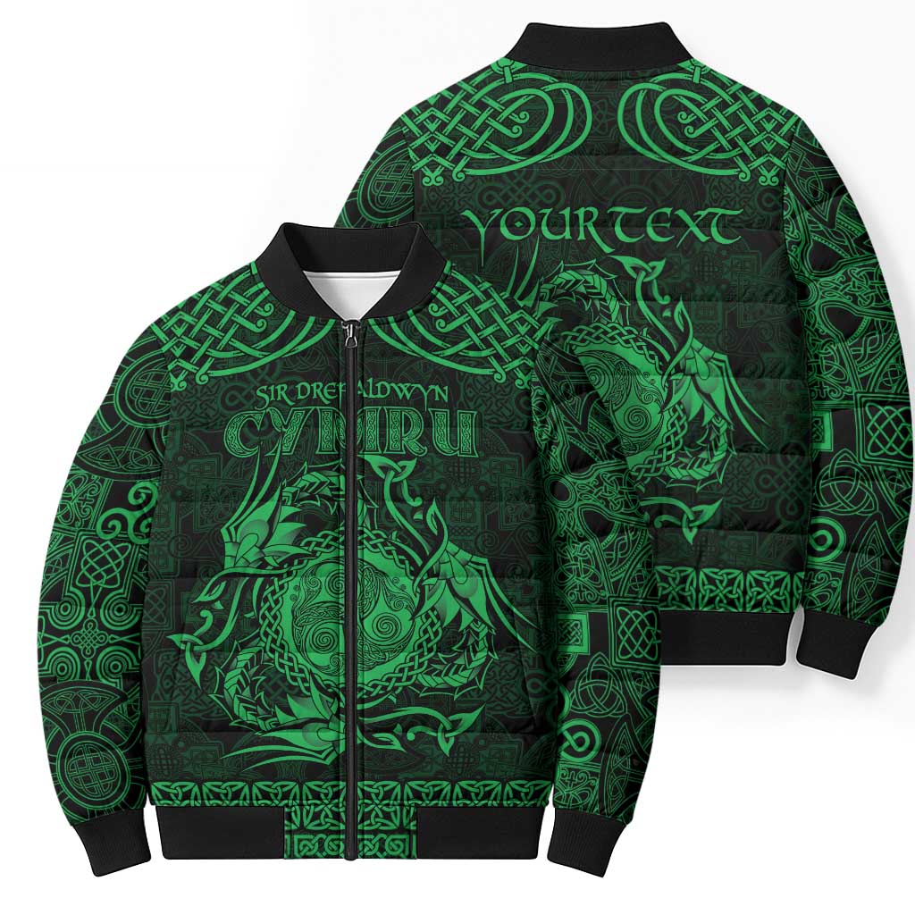 Personalized Montgomeryshire Sir Drefaldwyn Bomber Puffer Jacket Green Water Triskele Celtic-inspired - Wonder Print Shop