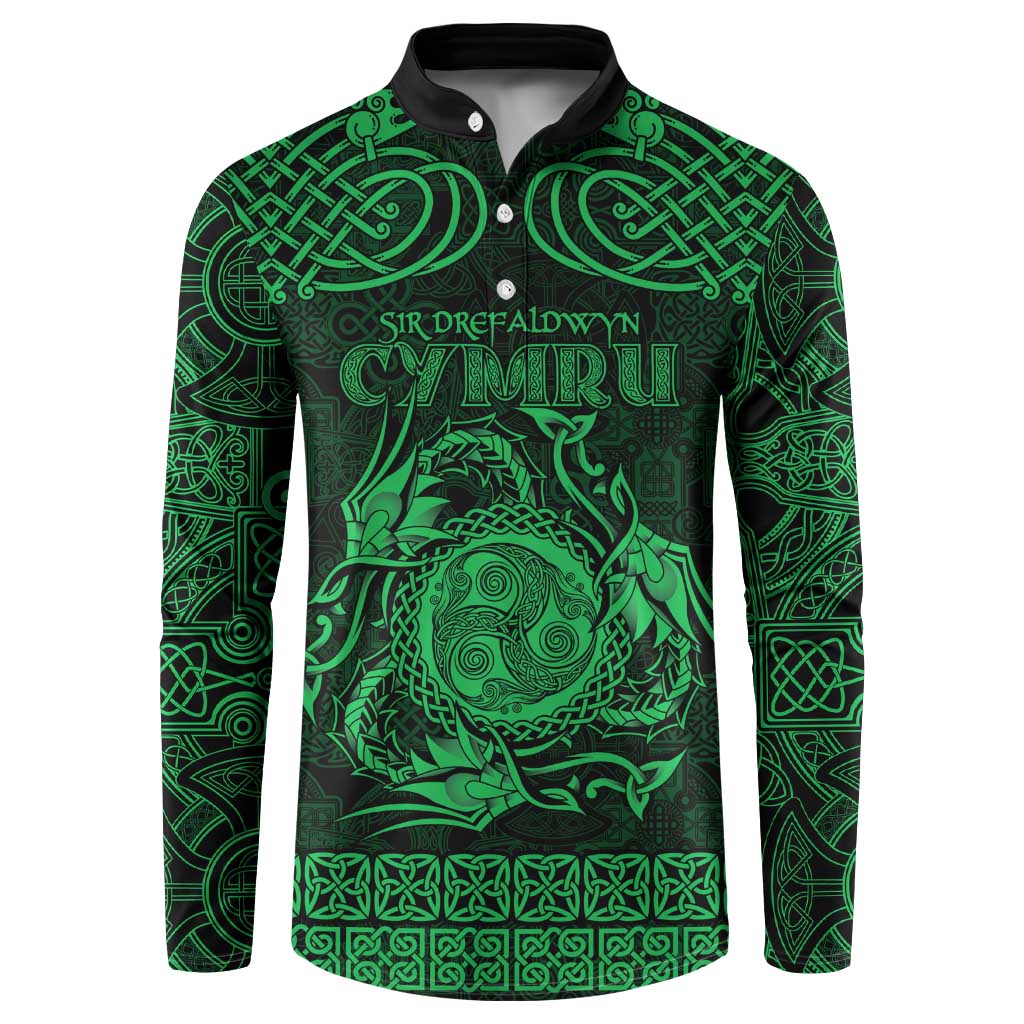 Personalized Montgomeryshire Sir Drefaldwyn Button Sweatshirt Green Water Triskele Celtic-inspired - Wonder Print Shop