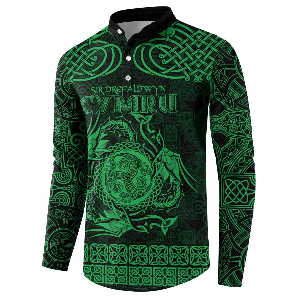 Personalized Montgomeryshire Sir Drefaldwyn Button Sweatshirt Green Water Triskele Celtic-inspired - Wonder Print Shop