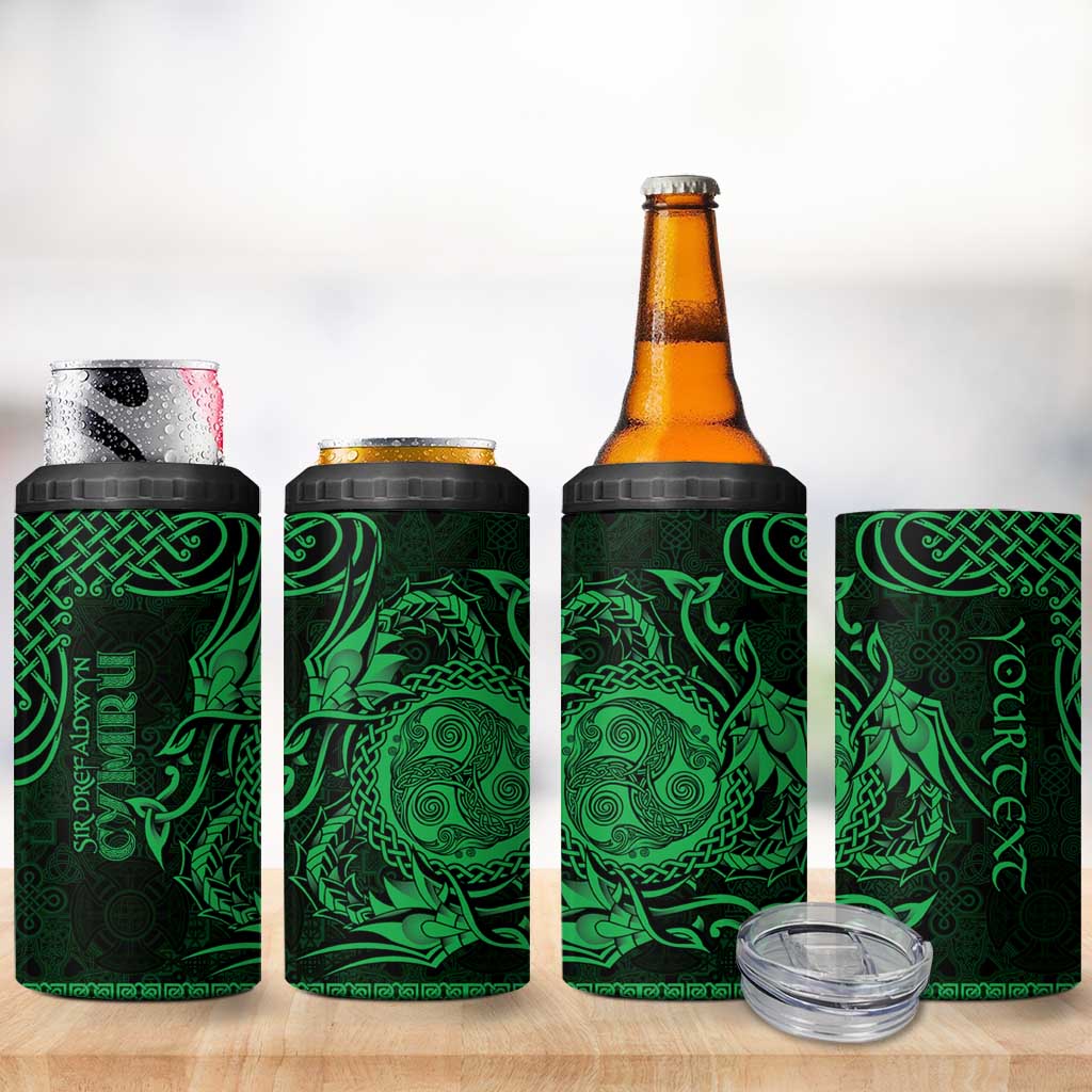 Personalized Montgomeryshire Sir Drefaldwyn 4 in 1 Can Cooler Tumbler Green Water Triskele Celtic-inspired - Wonder Print Shop