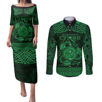Personalized Montgomeryshire Sir Drefaldwyn Couples Matching Puletasi and Long Sleeve Button Shirt Green Water Triskele Celtic-inspired - Wonder Print Shop