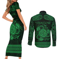 Personalized Montgomeryshire Sir Drefaldwyn Couples Matching Short Sleeve Bodycon Dress and Long Sleeve Button Shirt Green Water Triskele Celtic-inspired - Wonder Print Shop