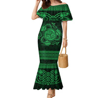 Personalized Montgomeryshire Sir Drefaldwyn Family Matching Mermaid Dress and Hawaiian Shirt Green Water Triskele Celtic-inspired - Wonder Print Shop