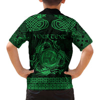 Personalized Montgomeryshire Sir Drefaldwyn Family Matching Off The Shoulder Long Sleeve Dress and Hawaiian Shirt Green Water Triskele Celtic-inspired - Wonder Print Shop