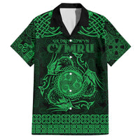Personalized Montgomeryshire Sir Drefaldwyn Family Matching Off The Shoulder Long Sleeve Dress and Hawaiian Shirt Green Water Triskele Celtic-inspired - Wonder Print Shop